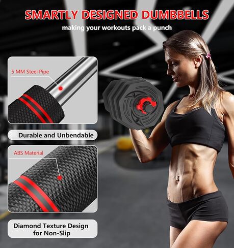 44LB Adjustable Dumbbells Set of 2, Weights Set Adjustable,Dumbbell Weights Sets with Connector for Women Man, Free Weights Barbell Fitness Equipment for Workout Strength Training in Saudi Arabia