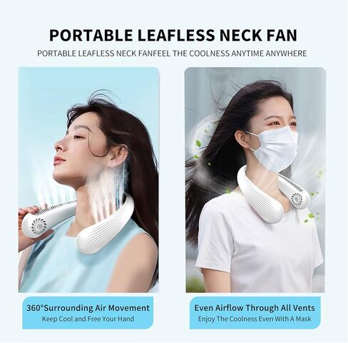 مروحة تبريد شخصية محمولة صغيرة الحجم يمكن ارتداؤها بدون شفرات للرجال والنساء، بطارية قابلة لإعادة الشحن عبر USB تعمل بالطاقة للسفر، مروحة تهوية باردة وهادئة، مراوح جيب شخصية بيضاء اللون in Kuwait
