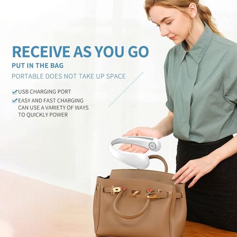 مروحة تبريد شخصية محمولة صغيرة الحجم يمكن ارتداؤها بدون شفرات للرجال والنساء، بطارية قابلة لإعادة الشحن عبر USB تعمل بالطاقة للسفر، مروحة تهوية باردة وهادئة، مراوح جيب شخصية بيضاء اللون in Kuwait