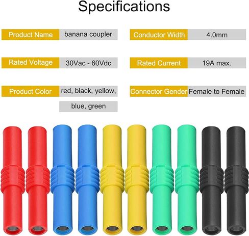 10 قطع 4 مم وصلة توصيل الموز من أنثى إلى أنثى معزول مقبس الموز موصل جاك لاختبار مكبر الصوت المتعدد التوصيلات الكهربائية، 5 ألوان in Saudi Arabia
