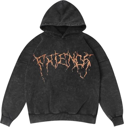 Arnodefrance الرجال V رسالة الرسم الطباعة خمر هوديي المتضخم القطن هوديس البلوز الرمادي in Kuwait