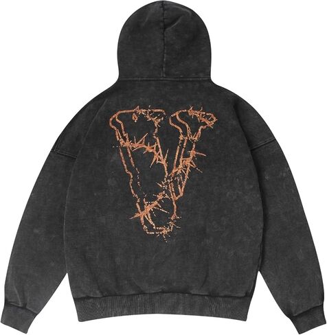 Arnodefrance الرجال V رسالة الرسم الطباعة خمر هوديي المتضخم القطن هوديس البلوز الرمادي in Kuwait