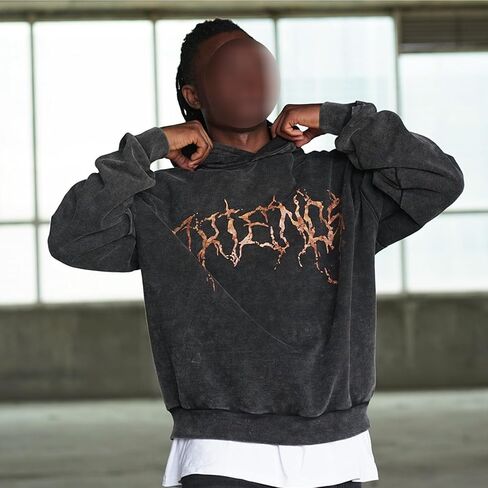 Arnodefrance الرجال V رسالة الرسم الطباعة خمر هوديي المتضخم القطن هوديس البلوز الرمادي in Kuwait