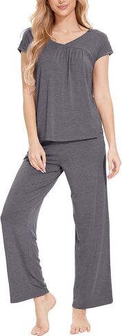GYS Bamboo Viscose Pajamas for Women Set Soft Short Sleeve V Neck Pjs Set in Saudi Arabia