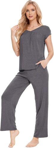 GYS Bamboo Viscose Pajamas for Women Set Soft Short Sleeve V Neck Pjs Set in Saudi Arabia
