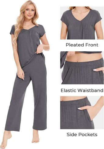GYS Bamboo Viscose Pajamas for Women Set Soft Short Sleeve V Neck Pjs Set in Saudi Arabia