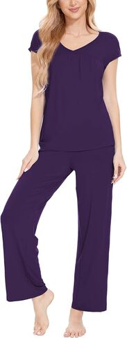GYS Bamboo Viscose Pajamas for Women Set Soft Short Sleeve V Neck Pjs Set in Saudi Arabia