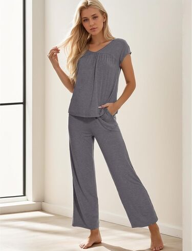 GYS Bamboo Viscose Pajamas for Women Set Soft Short Sleeve V Neck Pjs Set in Saudi Arabia