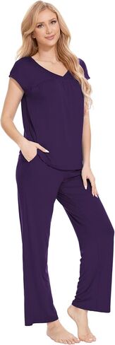 GYS Bamboo Viscose Pajamas for Women Set Soft Short Sleeve V Neck Pjs Set in Saudi Arabia