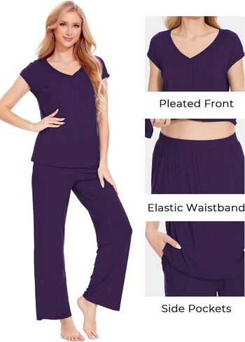 GYS Bamboo Viscose Pajamas for Women Set Soft Short Sleeve V Neck Pjs Set in Saudi Arabia