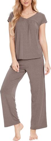 GYS Bamboo Viscose Pajamas for Women Set Soft Short Sleeve V Neck Pjs Set in Saudi Arabia