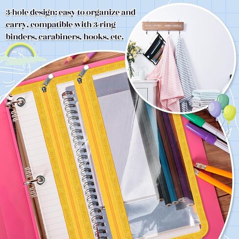 Janlaugh 12 Pcs Binder Pencil Pouch for 3 Ring Clear Binder Pencil Cases Pencil Bags with Zipper Pencil Box Suitable for Storing Pencil Home Office Bulk Supplies, 12 Colors in Saudi Arabia