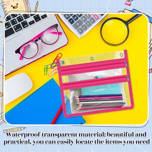 Janlaugh 12 Pcs Binder Pencil Pouch for 3 Ring Clear Binder Pencil Cases Pencil Bags with Zipper Pencil Box Suitable for Storing Pencil Home Office Bulk Supplies, 12 Colors in Saudi Arabia