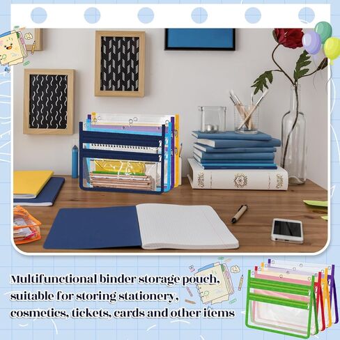 Janlaugh 12 Pcs Binder Pencil Pouch for 3 Ring Clear Binder Pencil Cases Pencil Bags with Zipper Pencil Box Suitable for Storing Pencil Home Office Bulk Supplies, 12 Colors in Saudi Arabia