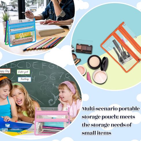 Janlaugh 12 Pcs Binder Pencil Pouch for 3 Ring Clear Binder Pencil Cases Pencil Bags with Zipper Pencil Box Suitable for Storing Pencil Home Office Bulk Supplies, 12 Colors in Saudi Arabia