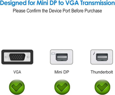 محول Rankie Mini DisplayPort (Mini DP) إلى VGA، محول متوافق مع منفذ Thunderbolt 1080P مطلي بالذهب، أسود in Kuwait
