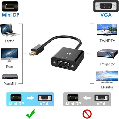 محول Rankie Mini DisplayPort (Mini DP) إلى VGA، محول متوافق مع منفذ Thunderbolt 1080P مطلي بالذهب، أسود in Kuwait