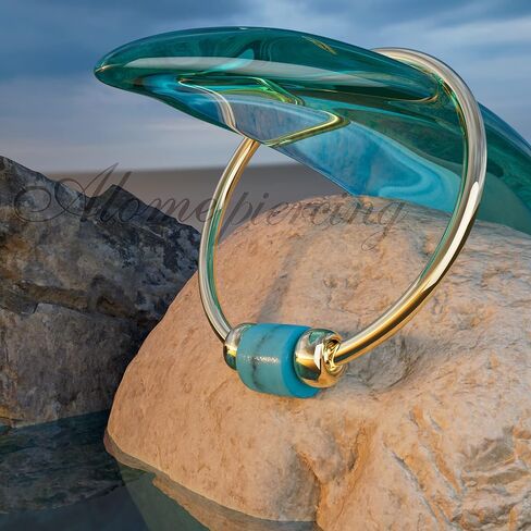 حلقة الحاجز - حلقة حاجز صغيرة باللون الفيروزي مقاس 22 - حلقة حاجز مطرزة بالذهب عيار 14 قيراط - طوق الحاجز in Kuwait