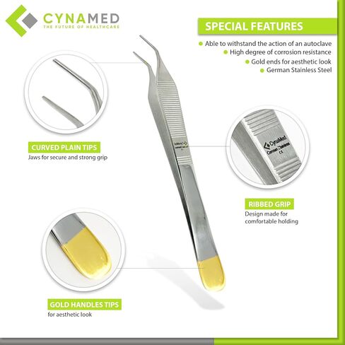 Cynamed Adson Forceps with Gold Handle - 6 in. Straight Fine Point Surgical Veterinary Instruments (Plain, Straight) in Saudi Arabia