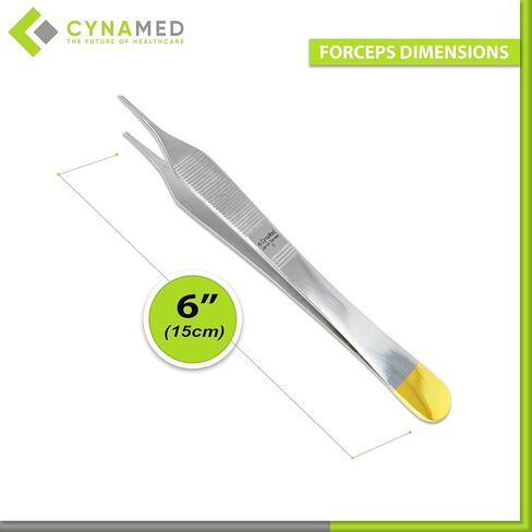 Cynamed Adson Forceps with Gold Handle - 6 in. Straight Fine Point Surgical Veterinary Instruments (Plain, Straight) in Saudi Arabia