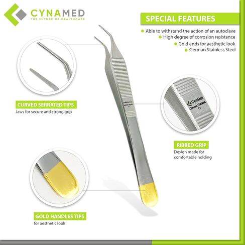Cynamed Adson Forceps with Gold Handle - 6 in. Straight Fine Point Surgical Veterinary Instruments (Plain, Straight) in Saudi Arabia