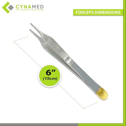 Cynamed Adson Forceps with Gold Handle - 6 in. Straight Fine Point Surgical Veterinary Instruments (Plain, Straight) in Saudi Arabia