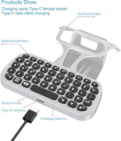 لوحة مفاتيح وحدة تحكم لاسلكية لجهاز PS5، لوحة مفاتيح بلوتوث قابلة لإعادة الشحن، لوحة ألعاب عبر الإنترنت، 47 رسالة رئيسية، لوحة مفاتيح للدردشة مع مشبك حامل وحدة التحكم وكابل شاحن من النوع C لجهاز Playstation 5 Dualsense in Kuwait