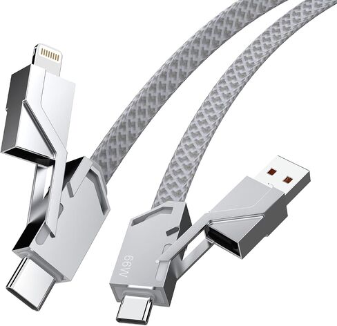 Multi 4-in-1 USB Universal Phone Fast Charging Cable, 66W USB A+Lightning*2+Type C Metal Flat Sync Charger Cord Adapter Combo for Google/Samsung/Huawei/iPhone 14 13/iPad/MacBook/Laptop(6FT) in Saudi Arabia