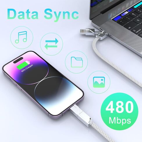 Multi 4-in-1 USB Universal Phone Fast Charging Cable, 66W USB A+Lightning*2+Type C Metal Flat Sync Charger Cord Adapter Combo for Google/Samsung/Huawei/iPhone 14 13/iPad/MacBook/Laptop(6FT) in Saudi Arabia