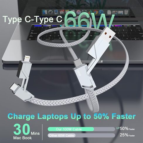 Multi 4-in-1 USB Universal Phone Fast Charging Cable, 66W USB A+Lightning*2+Type C Metal Flat Sync Charger Cord Adapter Combo for Google/Samsung/Huawei/iPhone 14 13/iPad/MacBook/Laptop(6FT) in Saudi Arabia