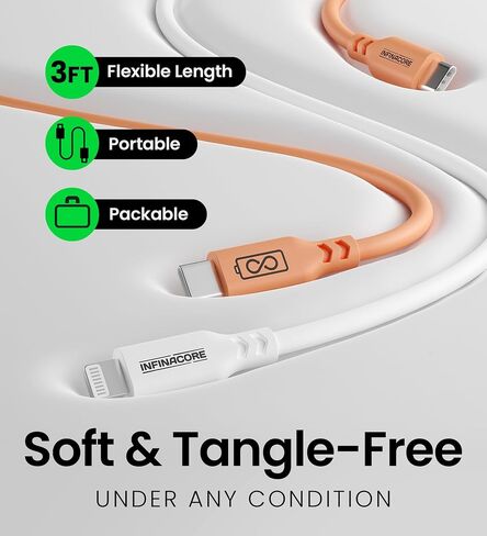 InfinaCore 3ft Lightning Fast Charging Cable - Optimal Charging Experience for Apple Devices - USB-C to Lightning Cable - 60W Power Charger - Built-in Surge & Voltage Protection, Purple Silicone in Saudi Arabia