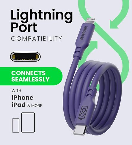 InfinaCore 3ft Lightning Fast Charging Cable - Optimal Charging Experience for Apple Devices - USB-C to Lightning Cable - 60W Power Charger - Built-in Surge & Voltage Protection, Purple Silicone in Saudi Arabia