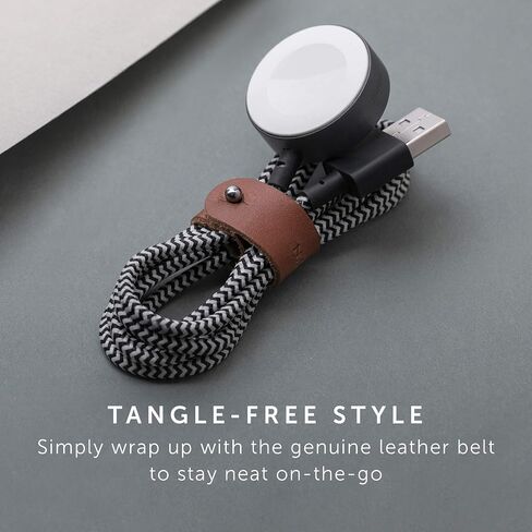 كابل ساعة Native Union Belt - كابل شحن USB متين مقوى بطول 4 أقدام [معتمد من MFi] متوافق مع كابل شحن ساعة Apple مع حزام جلدي (كوزموس) - تغليف مسؤول in Saudi Arabia
