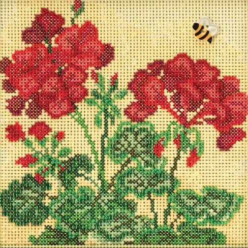 Geranium Beaded Counted Cross Stitch Kit Mill Hill 2018 Buttons Beads Spring MH141816 in Saudi Arabia