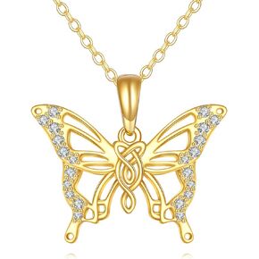 14k Gold Butterfly Necklace for Women Solid Gold Butterfly Pendant Celtic Butterfly Jewelry Gift Mother's Day