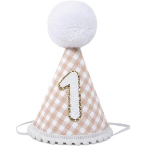 Boho 1st Birthday Hat - Boho 1st Birthday Decoration, Natural Boho First Birthday Decor, Neutral 1st Birthday Hat, Gingham Style Birthday Hat