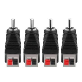 RCA to Speaker Wires Adapter, 4Pcs RCA Male to Spring Press Type Terminal Speaker Wire Cable Converter Non-Soldering RCA Speaker Jacks for Speaker Connections