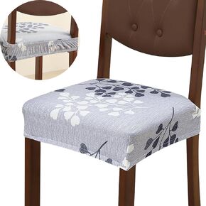 Set of 6 Dining Chair Seat Covers Removable Washable Upholstered Chair Seat Protector Cushion Slipcovers for Kitchen, Office with Rear-Covered