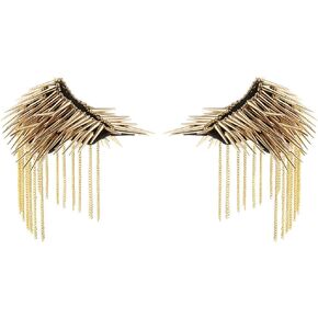 1 Pair Shoulder Epaulet Crystal Rhinestone Punk Rivet Tassels Shoulder Board Arm Badge Brooch Gifts - Golden