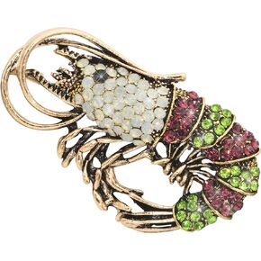 Cute Vintage Ocean Animal Brooch Austrian Crystals Shrimp Brooches for Men Women Beach Birthday Gift Party Accessories Corsage Pin Party Christmas Mothers Birthday Gift
