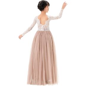 Long Sleeve Scalloped Edge Lace Flower Girl Dresses for Junior Pageants Lace1
