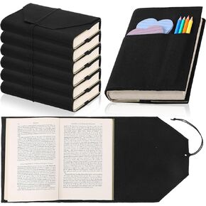 Dianelhall 6 Pcs Canvas Book Cover Christmas Gifts with Pockets Washable 6.3 x 8.3 Inch Reuseable Adjustable Book Protector for Book Lovers Gifts