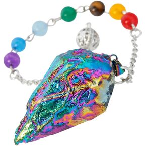 SUNYIK 7 Chakra Titanium Crystal Quartz Pendulum Healing Point Reiki Dowsing Divination Tool, Rainbow