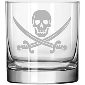 Aeiniwer 11 oz Rocks Whiskey Highball Glass Jolly Roger Pirate