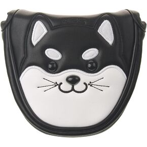 Akita Dog Golf Club Heel Shafted Mallet Putter Cover Creative Cartoon Animal Pattern Magnetic Synthetic Leather Black Golf Headcover
