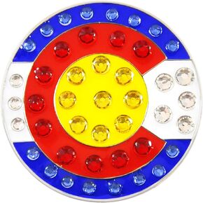 NAVIKA Colorado Flag Golf Ball Marker with Crystals | Magnetic Hat Clip Included | Colorado Accessory for Golfers | Denver/Aspen Golfing Souvenir