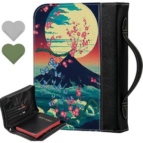 Cow Sunflower Bible Cover Plus 2 Heart Corner Page Bookmarks, Large Bible Protector Case Handle Carrying Bible Tote Bag with Zippered and Inner Organizing Pockets Christian Gifts for Women Men