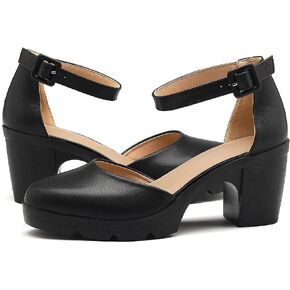 kkdom Women's High Heel Closed Round Toe Ankle Strap Chunky Wedding Pumps Shoes
