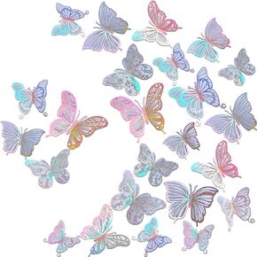 3D Butterfly Wall Decor 3 Sizes 4 Styles, Kurilai 48Pcs Butterfly Decorations Party Birthday Cake Decoration, Removable Wall Stickers for Kids Nursery Wedding Bedroom Room Decor (Dot Red)