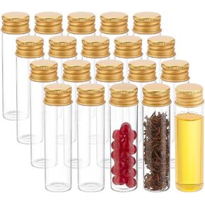 BENECREAT 20Pcs 20ml/0.68oz Glass Sealed Bottle with Gold Screw Aluminum Cap, Clear Empty Seal Liquid Sample Vial for Samples, Message Bottles, Wedding Supplies, Decoration